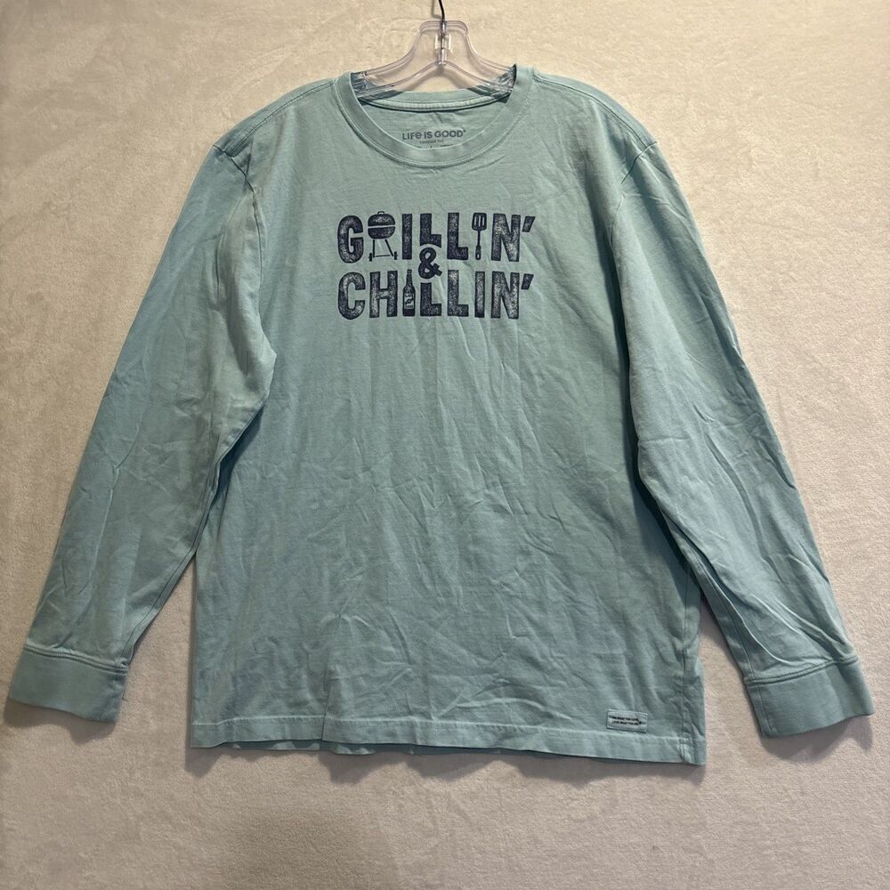 Life is Good Crusher Grillin & Chillin Long Sleeve Crew Neck T-Shirt Men's Large